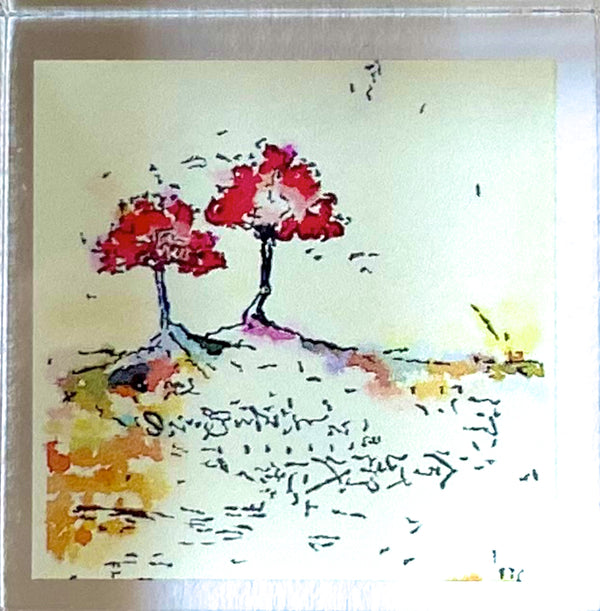 Red Trees Print Acrylic Block