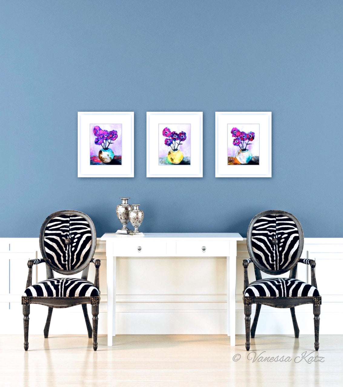 "Flowers For You" Tryptich 14 x 30" Original Paintings